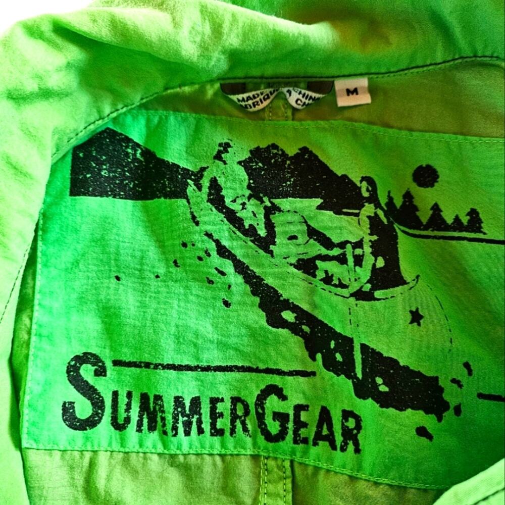 VTG Summer Gear Winbreaker Women M Outdoor Zip Mock Neck Pullover Neon Green - Picture 5 of 8